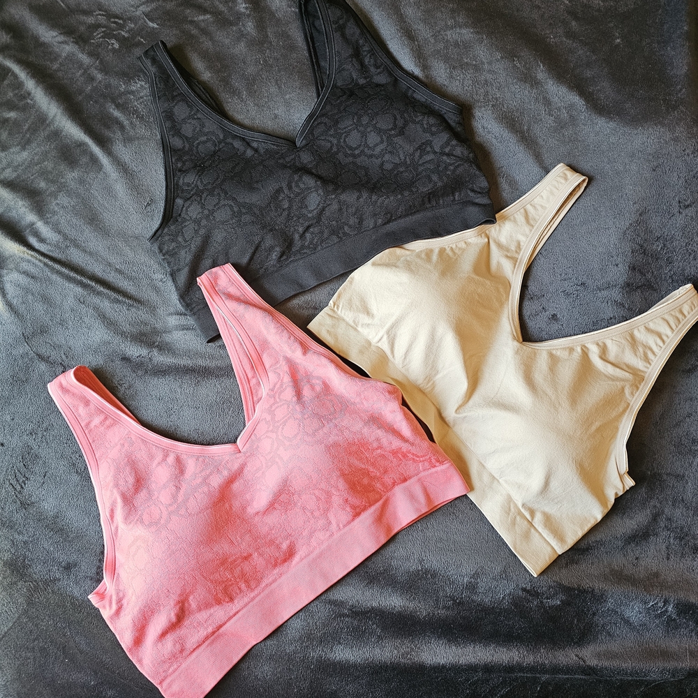 AnyBody Lace Bralette Trio - Black, Pink, and Cream